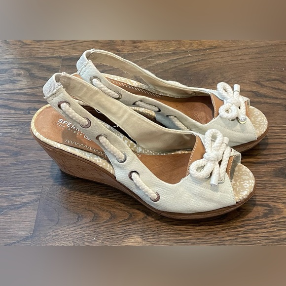 Women’s Sperry Top Spider Wedge Heels Size 9 Light Mint Color W/ Bow Threading - Picture 7 of 16